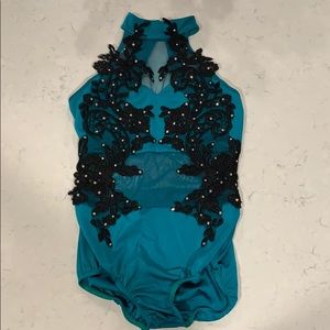 Embellished dance leotard in emerald green